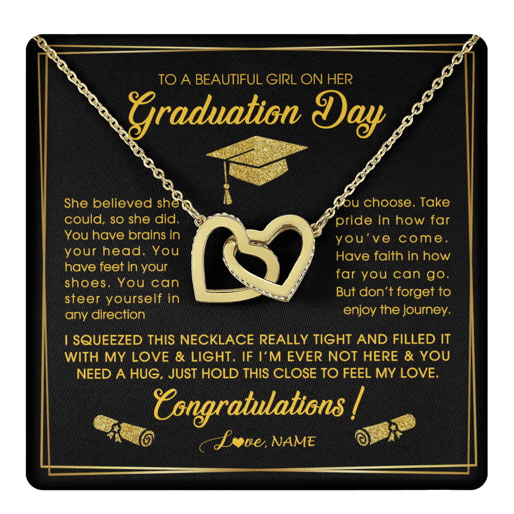 Interlocking Hearts Necklace 18K Yellow Gold Finish | 1 | Personalized To A Beautiful Women On Her Graduation Day Necklace For Daughter Granddaughter Sister Bonus Daughter Jewelry Customized Gift Box Message Card | siriusteestore