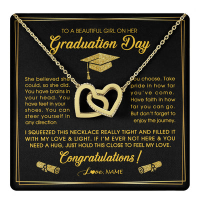 Interlocking Hearts Necklace 18K Yellow Gold Finish | 1 | Personalized To A Beautiful Women On Her Graduation Day Necklace For Daughter Granddaughter Sister Bonus Daughter Jewelry Customized Gift Box Message Card | siriusteestore