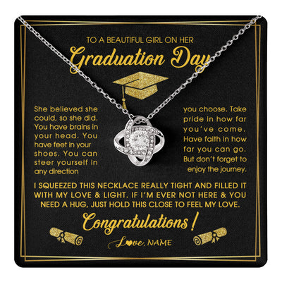 Love Knot Necklace 14K White Gold Finish | 1 | Personalized To A Beautiful Women On Her Graduation Day Necklace For Daughter Granddaughter Sister Bonus Daughter Jewelry Customized Gift Box Message Card | siriusteestore