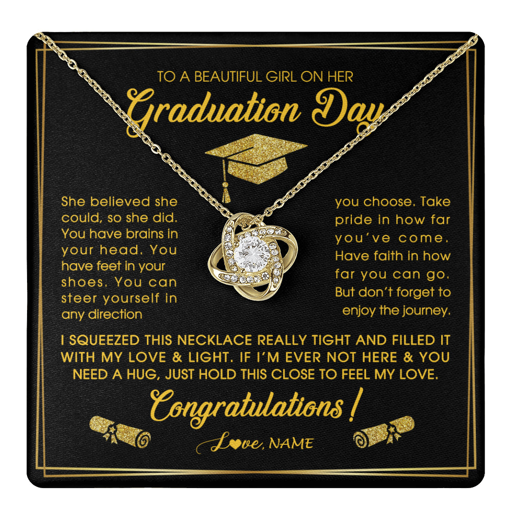 Love Knot Necklace 18K Yellow Gold Finish | 1 | Personalized To A Beautiful Women On Her Graduation Day Necklace For Daughter Granddaughter Sister Bonus Daughter Jewelry Customized Gift Box Message Card | siriusteestore