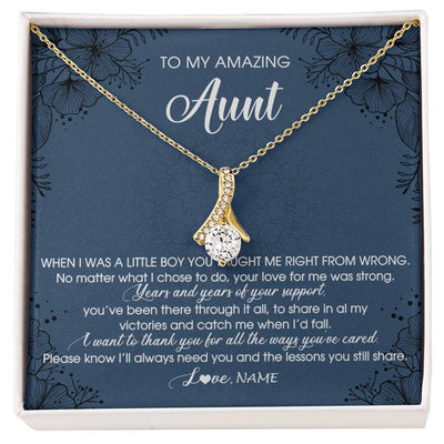Alluring Beauty Necklace 18K Yellow Gold Finish | Personalized To My Amazing Aunt Necklace From Nephew Little Boy You Taught Me Right Mom Birthday Mothers Day Christmas Jewelry Customized Gift Box Message Card | siriusteestore