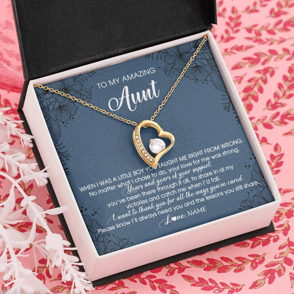 Forever Love Necklace 18K Yellow Gold Finish | Personalized To My Amazing Aunt Necklace From Nephew Little Boy You Taught Me Right Mom Birthday Mothers Day Christmas Jewelry Customized Gift Box Message Card | siriusteestore