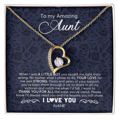 Forever Love Necklace 18K Yellow Gold Finish | 1 | Personalized To My Amazing Aunt Necklace From Nephew When I Was A Little Boy Aunt Birthday Mothers Day Christmas Jewelry Customized Gift Box Message Card | siriusteestore