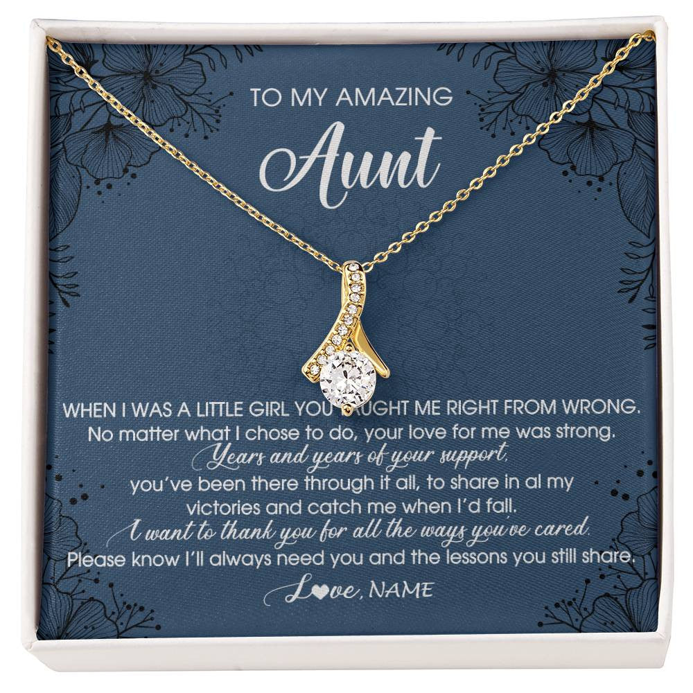 Alluring Beauty Necklace 18K Yellow Gold Finish | Personalized To My Amazing Aunt Necklace From Niece Little Girl You Taught Me Right Mom Birthday Mothers Day Christmas Jewelry Customized Gift Box Message Card | siriusteestore