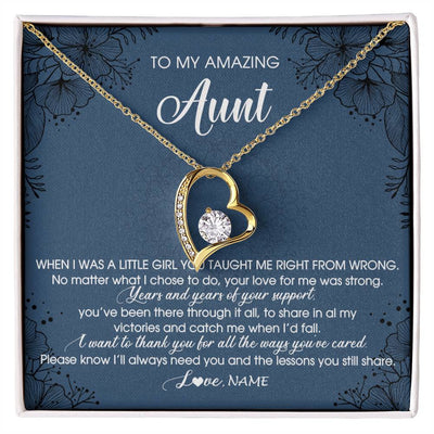 Forever Love Necklace 18K Yellow Gold Finish | Personalized To My Amazing Aunt Necklace From Niece Little Girl You Taught Me Right Mom Birthday Mothers Day Christmas Jewelry Customized Gift Box Message Card | siriusteestore