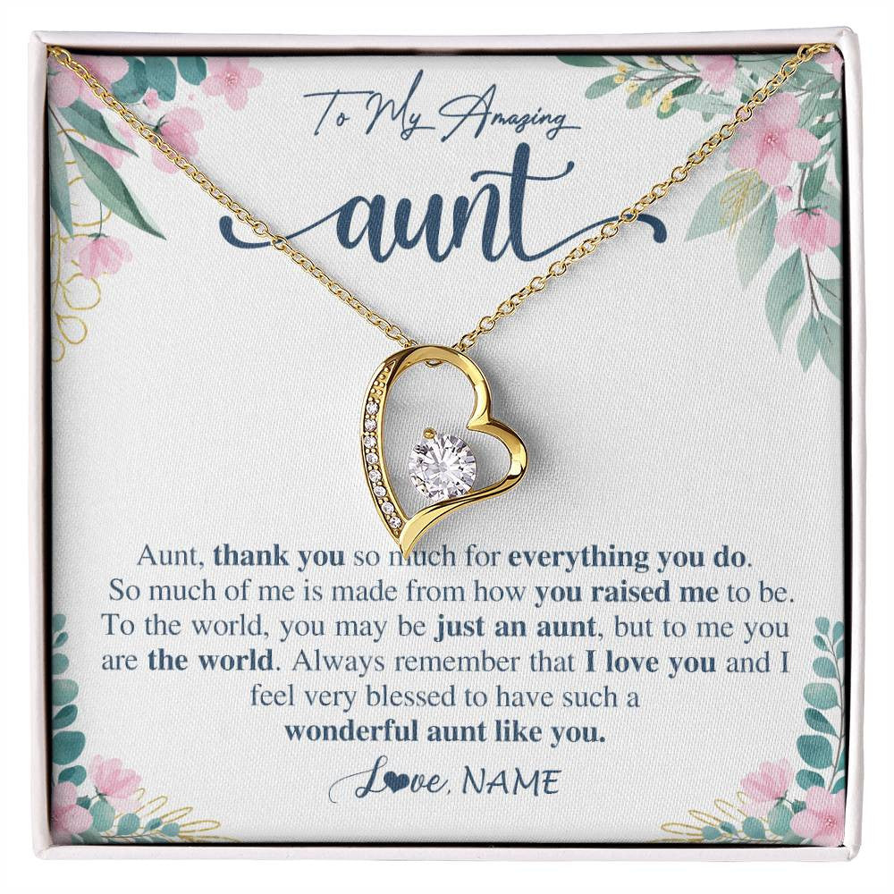 Forever Love Necklace 18K Yellow Gold Finish | 1 | Personalized To My Amazing Aunt Necklace From Niece Nephew Thank You For Everything You Do Aunt Mothers Day Birthday Christmas Customized Gift Box Message Card | siriusteestore