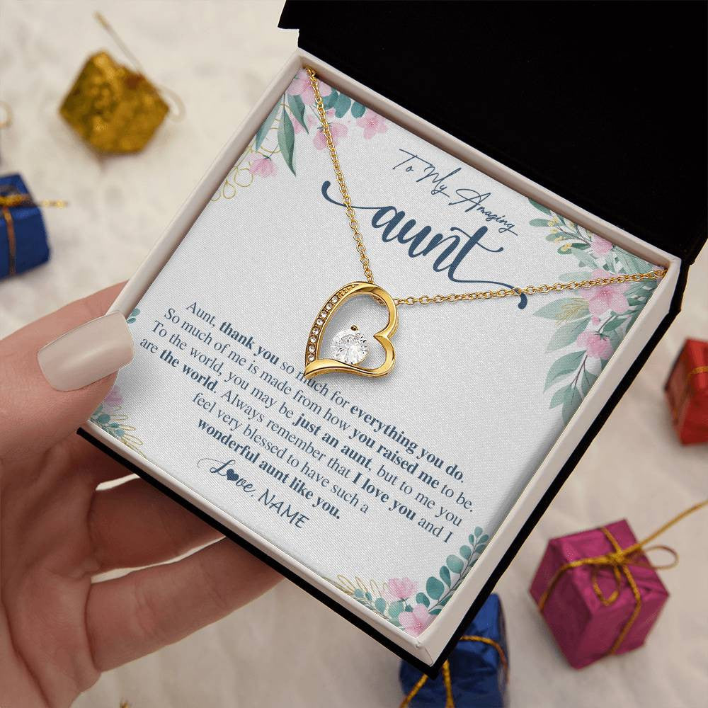Forever Love Necklace 18K Yellow Gold Finish | 2 | Personalized To My Amazing Aunt Necklace From Niece Nephew Thank You For Everything You Do Aunt Mothers Day Birthday Christmas Customized Gift Box Message Card | siriusteestore