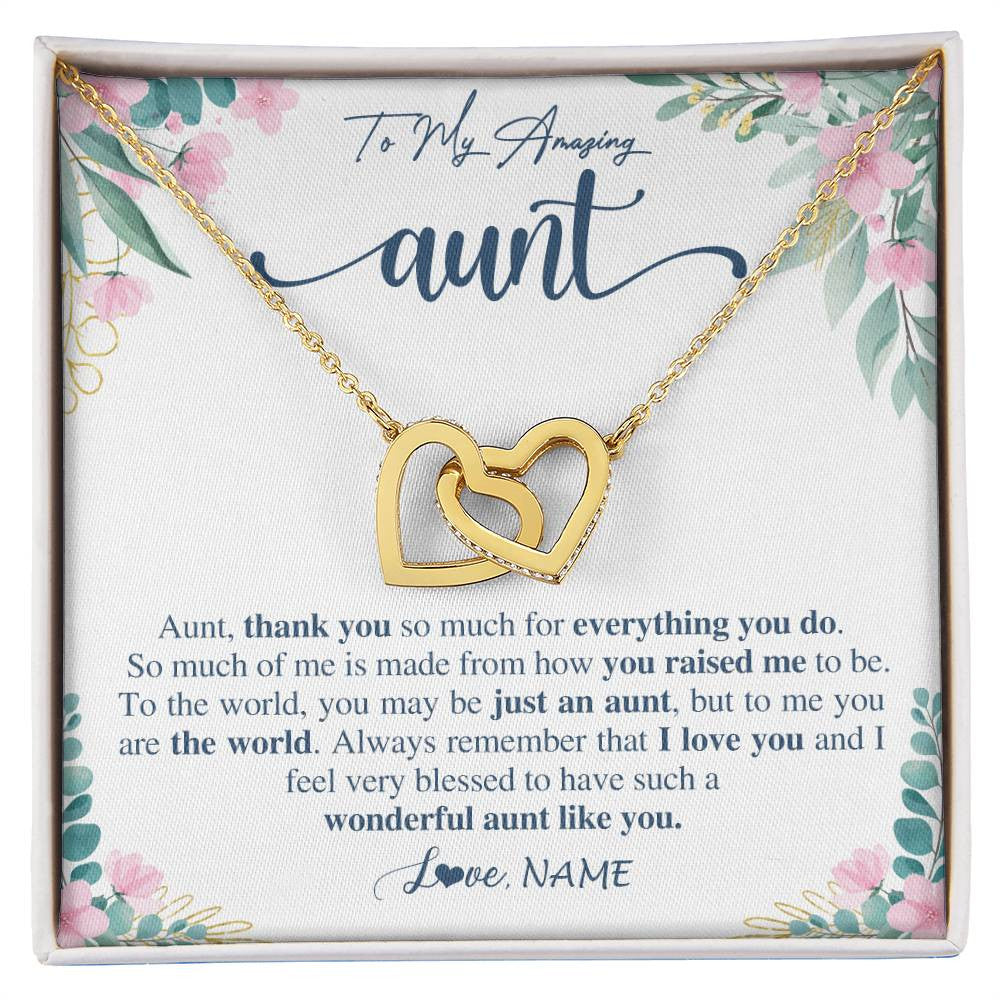 Interlocking Hearts Necklace 18K Yellow Gold Finish | 1 | Personalized To My Amazing Aunt Necklace From Niece Nephew Thank You For Everything You Do Aunt Mothers Day Birthday Christmas Customized Gift Box Message Card | siriusteestore