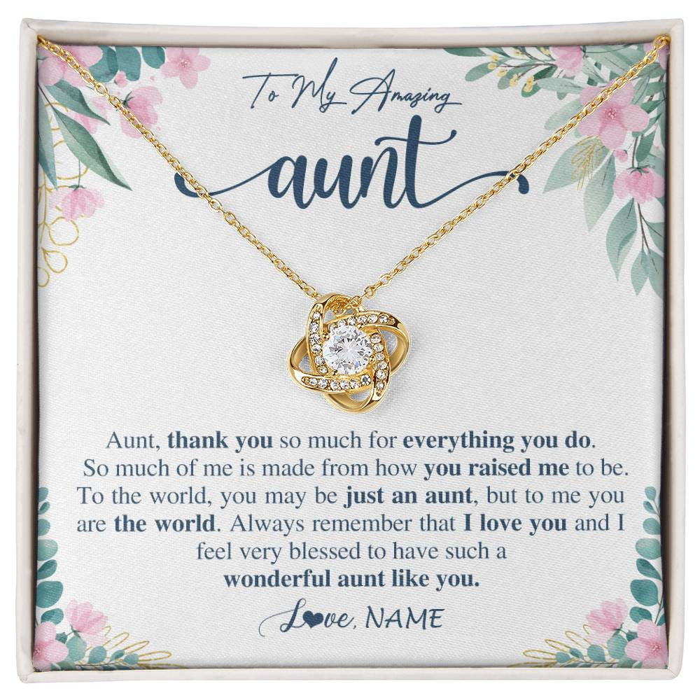 Love Knot Necklace 18K Yellow Gold Finish | 1 | Personalized To My Amazing Aunt Necklace From Niece Nephew Thank You For Everything You Do Aunt Mothers Day Birthday Christmas Customized Gift Box Message Card | siriusteestore