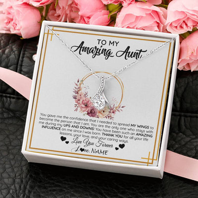 Alluring Beauty Necklace 14K White Gold Finish | 2 | Personalized To My Amazing Aunt Necklace From Niece Nephew You Gave Me The Confidence Aunt Birthday Mothers Day Christmas Customized Gift Box Message Card | siriusteestore