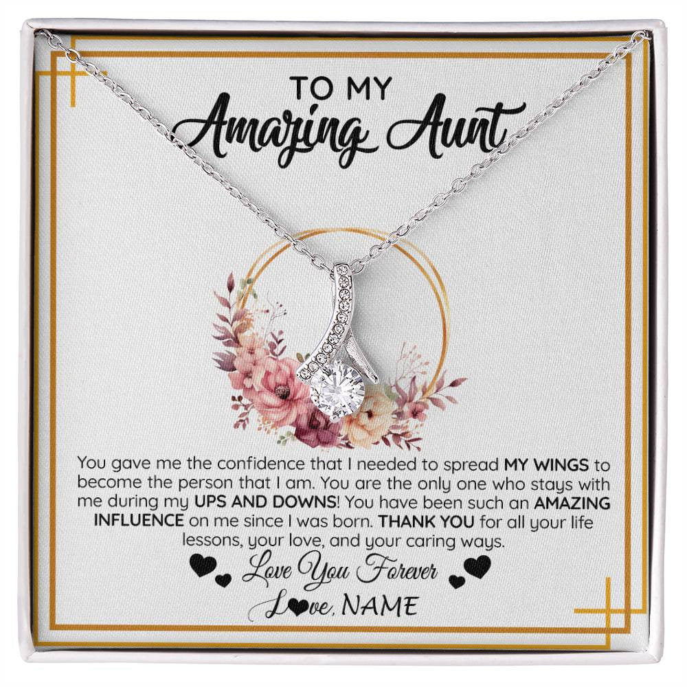 Alluring Beauty Necklace 14K White Gold Finish | 1 | Personalized To My Amazing Aunt Necklace From Niece Nephew You Gave Me The Confidence Aunt Birthday Mothers Day Christmas Customized Gift Box Message Card | siriusteestore