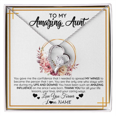 Forever Love Necklace 14K White Gold Finish | 1 | Personalized To My Amazing Aunt Necklace From Niece Nephew You Gave Me The Confidence Aunt Birthday Mothers Day Christmas Customized Gift Box Message Card | siriusteestore