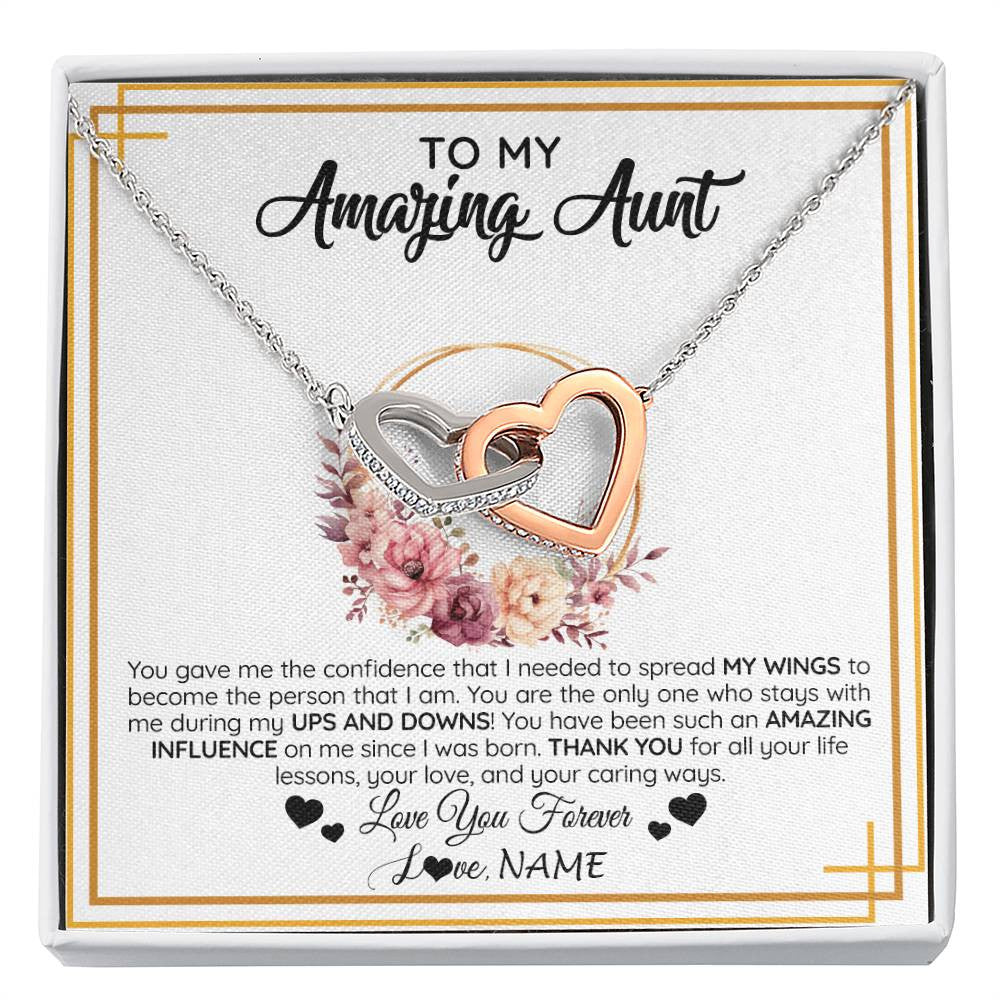 Interlocking Hearts Necklace Stainless Steel & Rose Gold Finish | 1 | Personalized To My Amazing Aunt Necklace From Niece Nephew You Gave Me The Confidence Aunt Birthday Mothers Day Christmas Customized Gift Box Message Card | siriusteestore