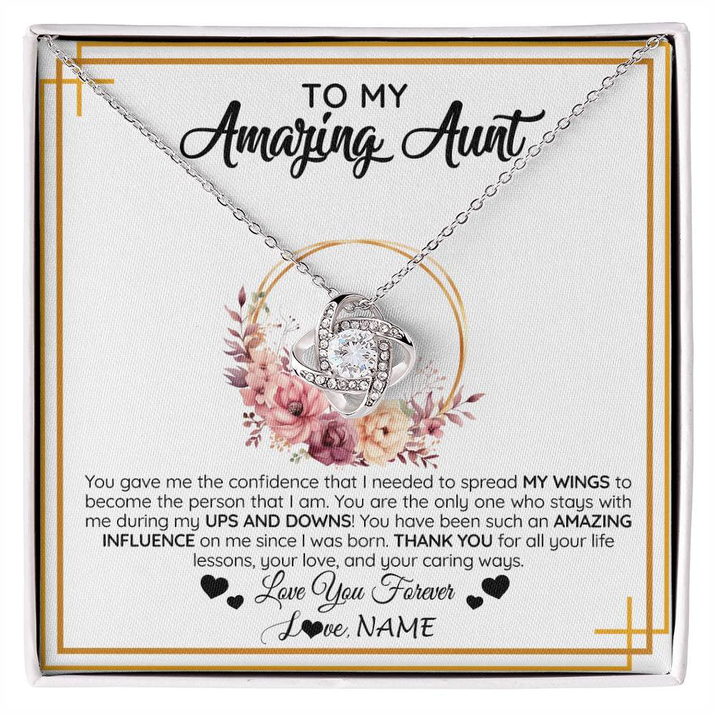 Love Knot Necklace 14K White Gold Finish | 1 | Personalized To My Amazing Aunt Necklace From Niece Nephew You Gave Me The Confidence Aunt Birthday Mothers Day Christmas Customized Gift Box Message Card | siriusteestore