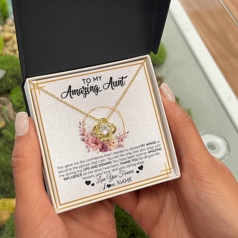 Love Knot Necklace 18K Yellow Gold Finish | 2 | Personalized To My Amazing Aunt Necklace From Niece Nephew You Gave Me The Confidence Aunt Birthday Mothers Day Christmas Customized Gift Box Message Card | siriusteestore