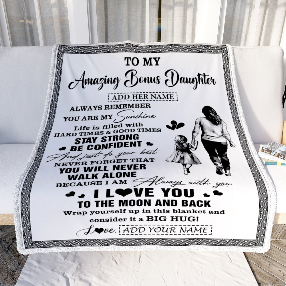 Personalized To My Amazing Bonus Daughter Blanket From Bonus Mom Stepmom Woman It A Big Hug Stepdaughter Birthday Gifts Christmas Customized Fleece Blanket | siriusteestore