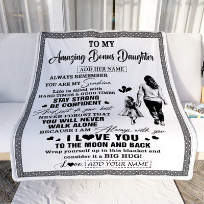 Personalized To My Amazing Bonus Daughter Blanket From Bonus Mom Stepmom Woman It A Big Hug Stepdaughter Birthday Gifts Christmas Customized Fleece Blanket | siriusteestore