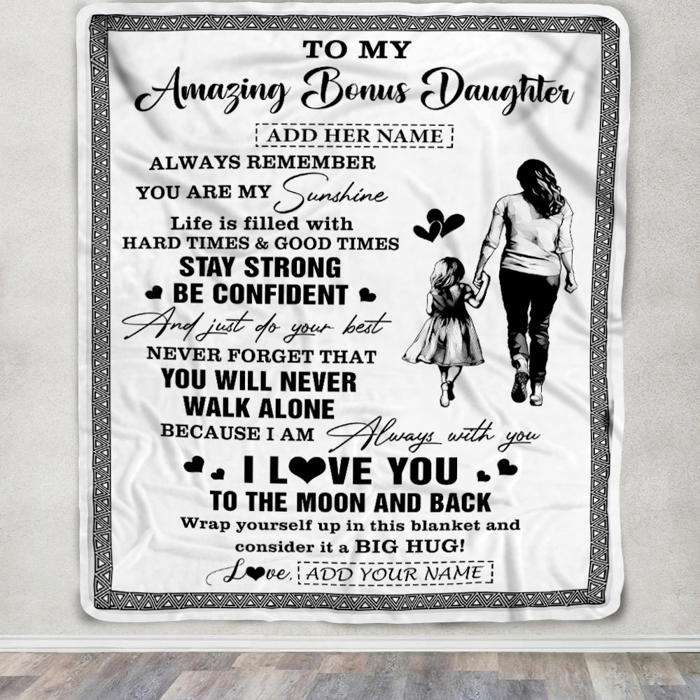 Personalized To My Amazing Bonus Daughter Blanket From Bonus Mom Stepmom Woman It A Big Hug Stepdaughter Birthday Gifts Christmas Customized Fleece Blanket | siriusteestore