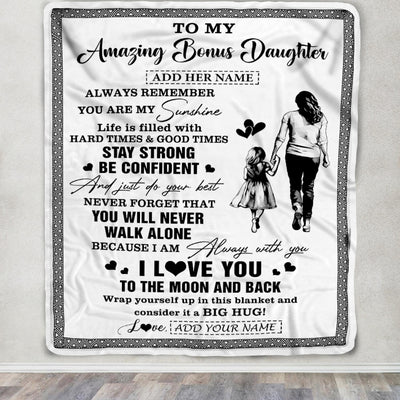 Personalized To My Amazing Bonus Daughter Blanket From Bonus Mom Stepmom Woman It A Big Hug Stepdaughter Birthday Gifts Christmas Customized Fleece Blanket | siriusteestore