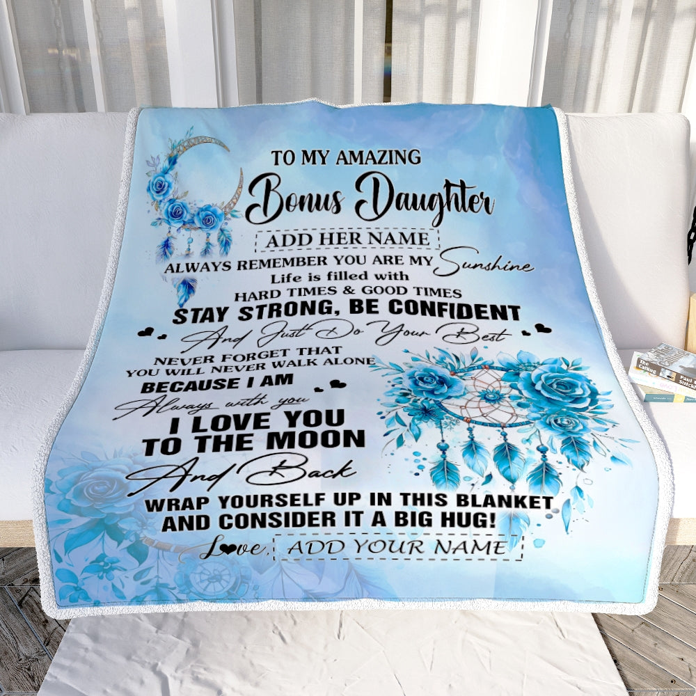 Personalized To My Amazing Bonus Daughter Blanket From Stepmom Stepdad Dream Catcher It A Big Hug Stepdaughter Birthday Gifts Christmas Custom Fleece Blanket | siriusteestore