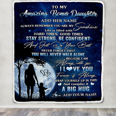 Personalized To My Amazing Bonus Daughter Blanket From Stepmother My Sunshine Stepdaughter Birthday Gifts Christmas Customized Fleece Throw Blanket | siriusteestore