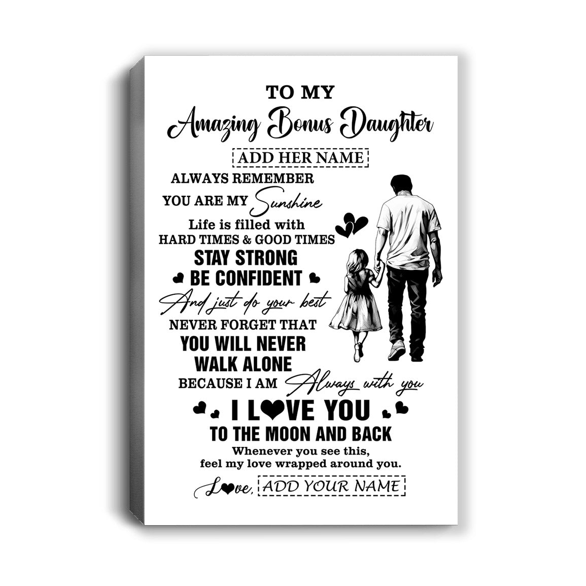 Personalized To My Amazing Bonus Daughter Canvas From Bonus Dad Stepdad Man It A Big Hug Stepdaughter Birthday Gifts Christmas Custom Wall Art Framed Canvas | siriusteestore