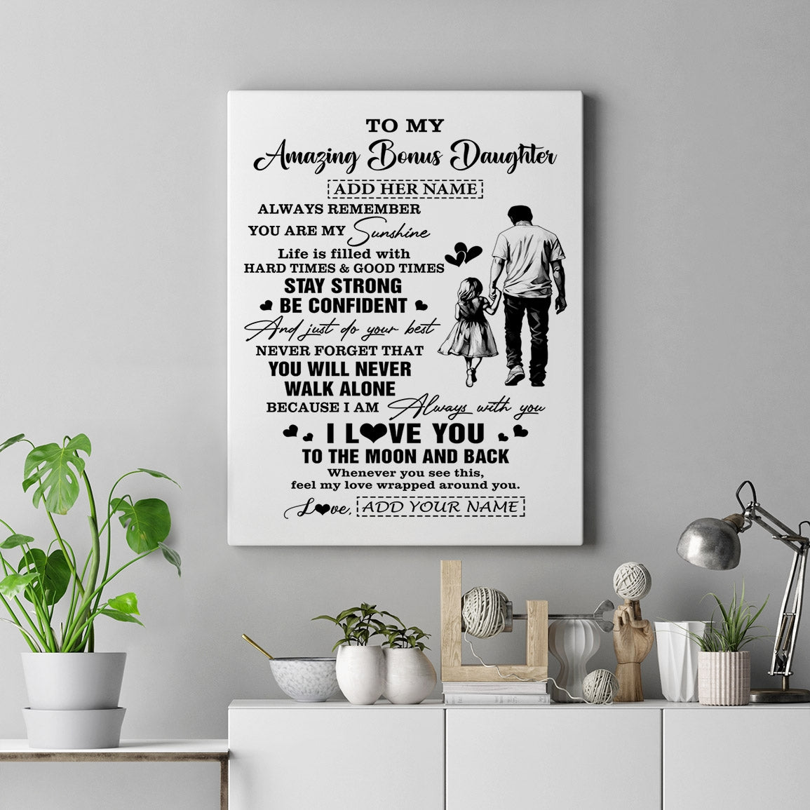 Personalized To My Amazing Bonus Daughter Canvas From Bonus Dad Stepdad Man It A Big Hug Stepdaughter Birthday Gifts Christmas Custom Wall Art Framed Canvas | siriusteestore