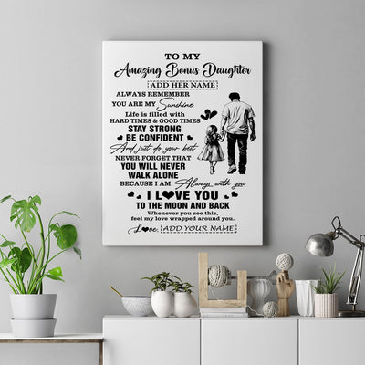 Personalized To My Amazing Bonus Daughter Canvas From Bonus Dad Stepdad Man It A Big Hug Stepdaughter Birthday Gifts Christmas Custom Wall Art Framed Canvas | siriusteestore