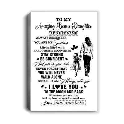 Personalized To My Amazing Bonus Daughter Canvas From Bonus Mom Stepmom Woman It A Big Hug Stepdaughter Birthday Gifts Christmas Custom Wall Art Framed Canvas | siriusteestore