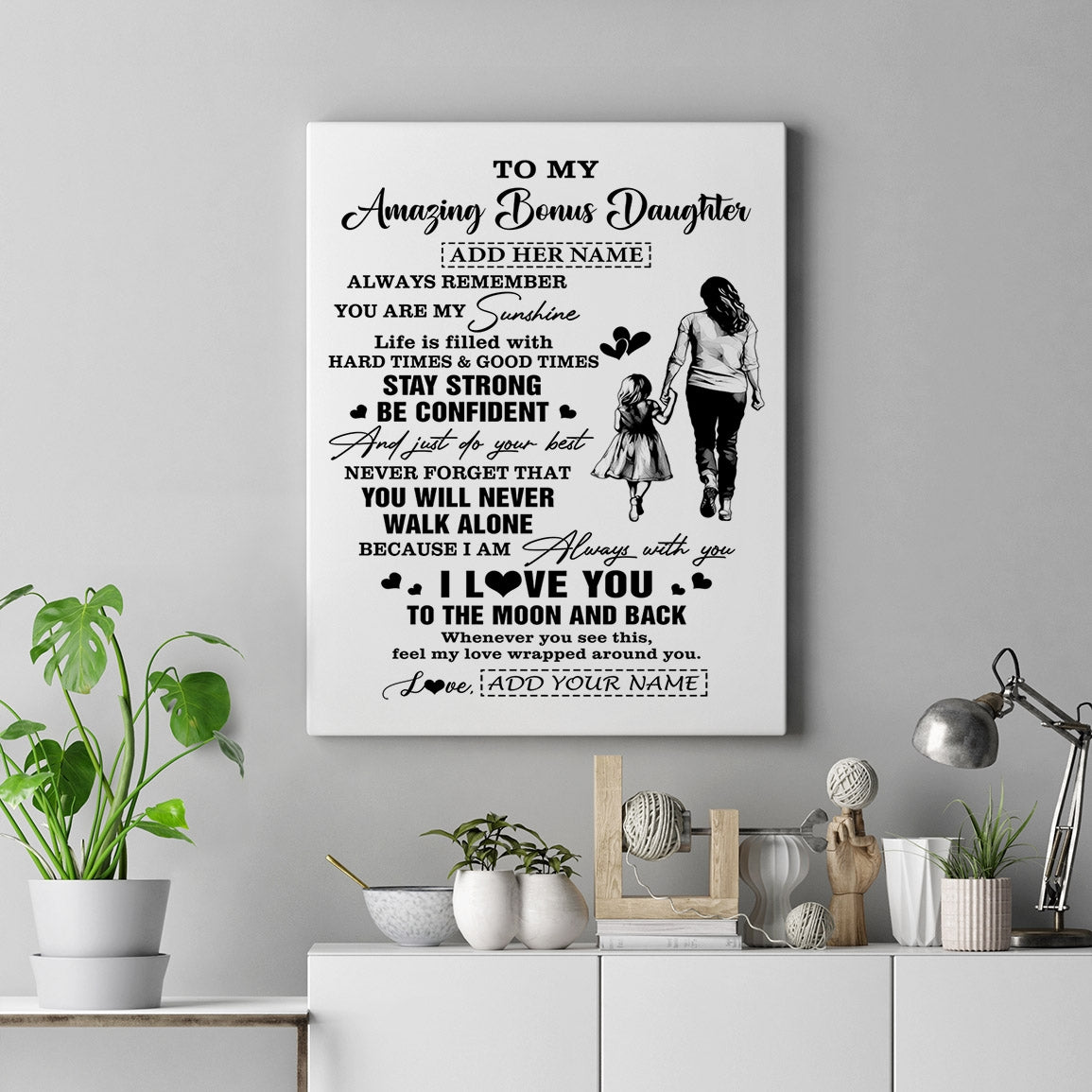 Personalized To My Amazing Bonus Daughter Canvas From Bonus Mom Stepmom Woman It A Big Hug Stepdaughter Birthday Gifts Christmas Custom Wall Art Framed Canvas | siriusteestore