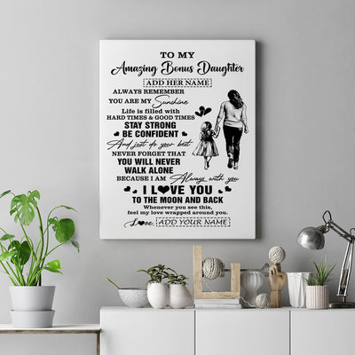 Personalized To My Amazing Bonus Daughter Canvas From Bonus Mom Stepmom Woman It A Big Hug Stepdaughter Birthday Gifts Christmas Custom Wall Art Framed Canvas | siriusteestore