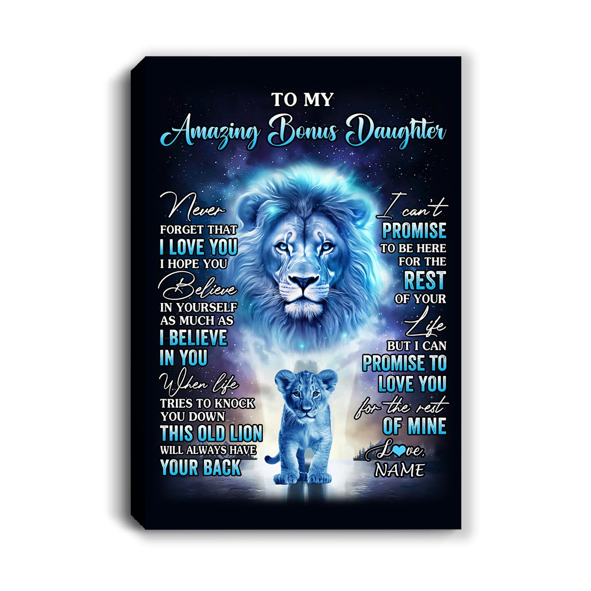 Personalized To My Amazing Bonus Daughter Canvas From Stepfather Lion Never Forget I Love You Stepdaughter Birthday Gifts Christmas Custom Wall Art Print Framed Canvas | siriusteestore