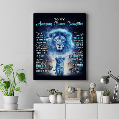 Personalized To My Amazing Bonus Daughter Canvas From Stepfather Lion Never Forget I Love You Stepdaughter Birthday Gifts Christmas Custom Wall Art Print Framed Canvas | siriusteestore