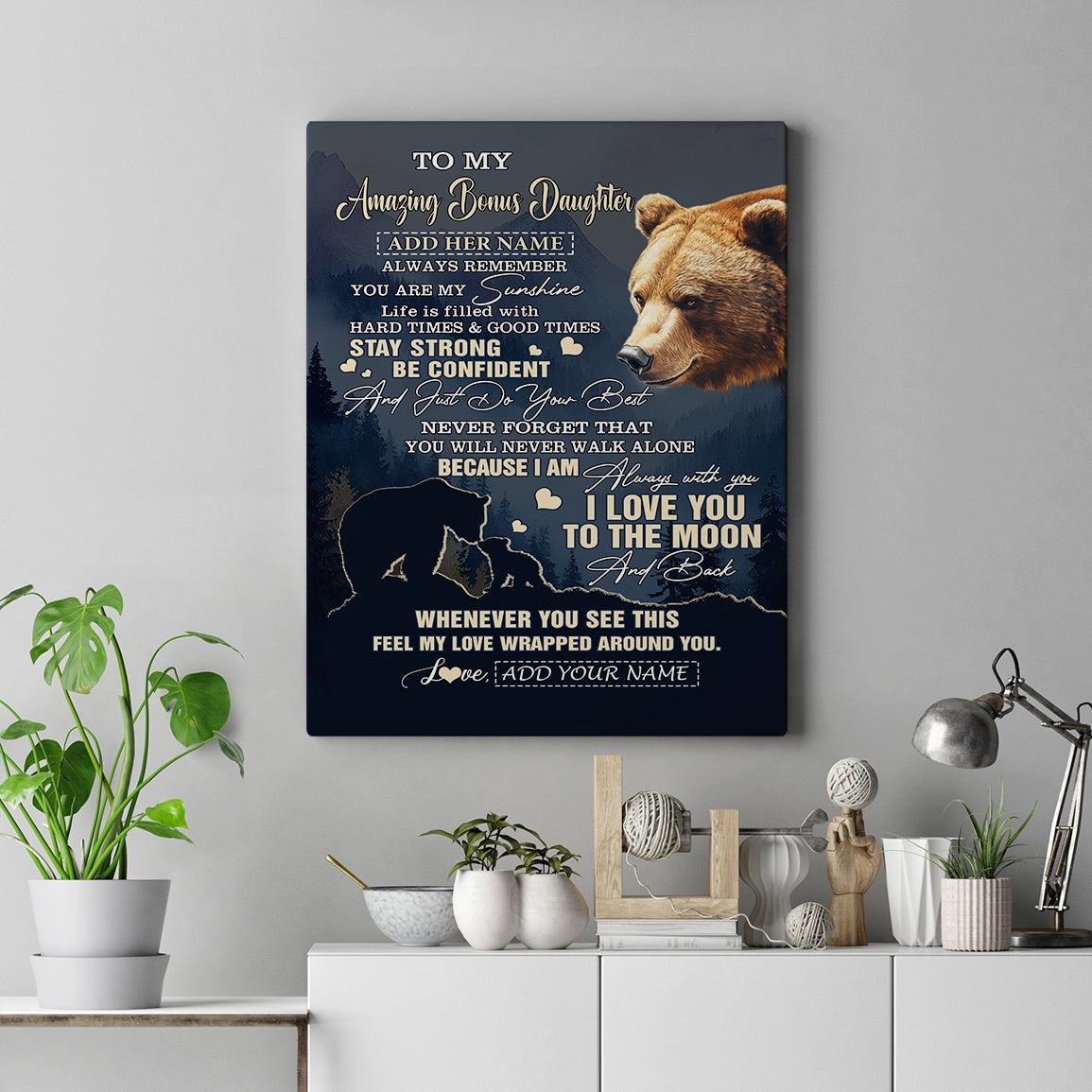 Personalized To My Amazing Bonus Daughter Canvas From Stepmom Stepdad Bear It A Big Hug Stepdaughter Birthday Gifts Christmas Custom Wall Art Framed Canvas Shirt & Hoodie | siriusteestore