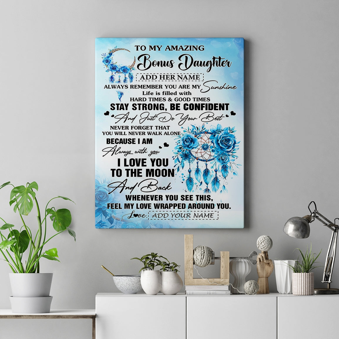 Personalized To My Amazing Bonus Daughter Canvas From Stepmom Stepdad Dream Catcher It A Big Hug Stepdaughter Birthday Gifts Christmas Custom Wall Art Framed Canvas | siriusteestore