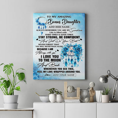 Personalized To My Amazing Bonus Daughter Canvas From Stepmom Stepdad Dream Catcher It A Big Hug Stepdaughter Birthday Gifts Christmas Custom Wall Art Framed Canvas | siriusteestore