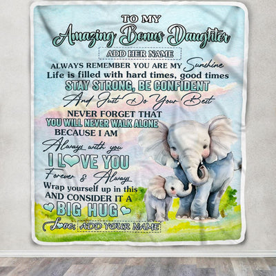Personalized To My Amazing Bonus Daughter Elephant Blanket From Stepmother Dad My Sunshine Stepdaughter Birthday Gifts Christmas Customized Fleece Blanket | siriusteestore