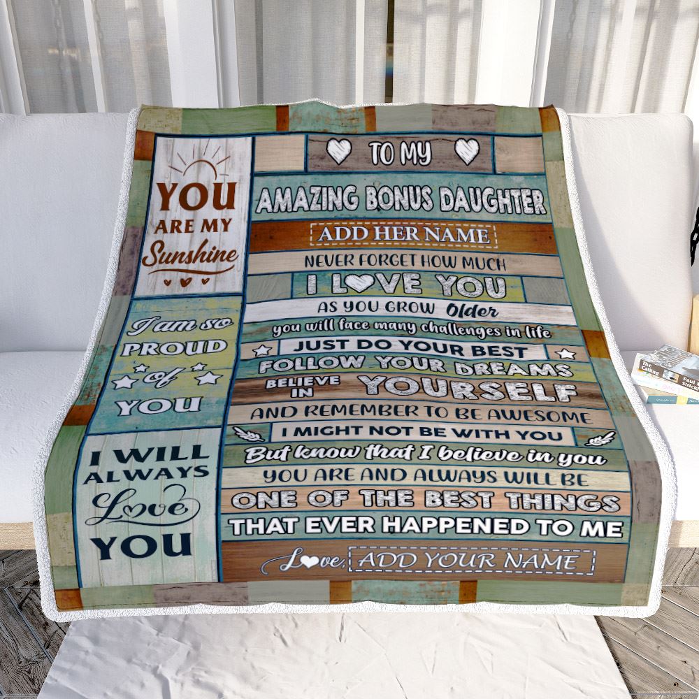 Personalized To My Amazing Bonus Daughter Gifts Blanket From Step Mom Wood Your Dream Gifts For Stepdaughter Birthday Gifts Christmas Customized Fleece Blanket | siriusteestore