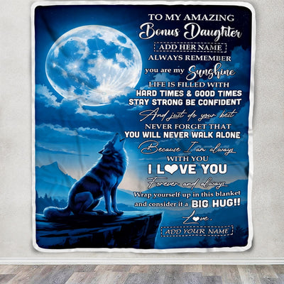 Personalized To My Amazing Bonus Daughter Gifts From Step Mom Blanket Wolf My Sunshine Gifts For Stepdaughter Birthday Graduation Christmas Fleece Blanket | siriusteestore