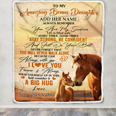 Personalized To My Amazing Bonus Daughter Horse Blanket From Stepmother Dad My Sunshine Stepdaughter Birthday Gifts Christmas Customized Fleece Throw Blanket | siriusteestore