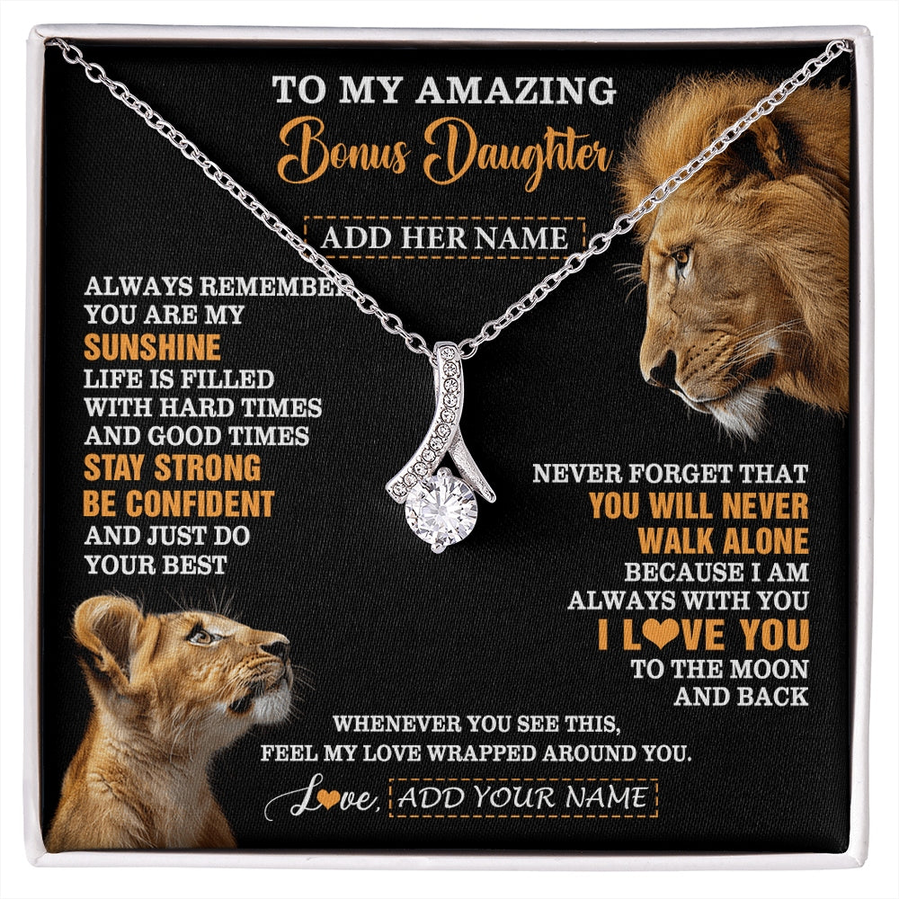 Alluring Beauty Necklace 14K White Gold Finish | 1 | Personalized To My Amazing Bonus Daughter Necklace From Bonus Dad Stepdad Lion It A Big Hug Stepdaughter Birthday Gifts Christmas Custom Gift Box Message Card | https://siriusteestore.