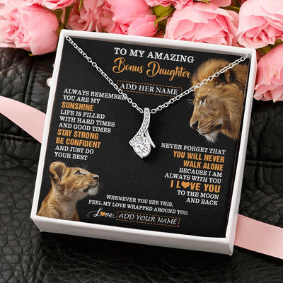 Alluring Beauty Necklace 14K White Gold Finish | 2 | Personalized To My Amazing Bonus Daughter Necklace From Bonus Dad Stepdad Lion It A Big Hug Stepdaughter Birthday Gifts Christmas Custom Gift Box Message Card | https://siriusteestore.