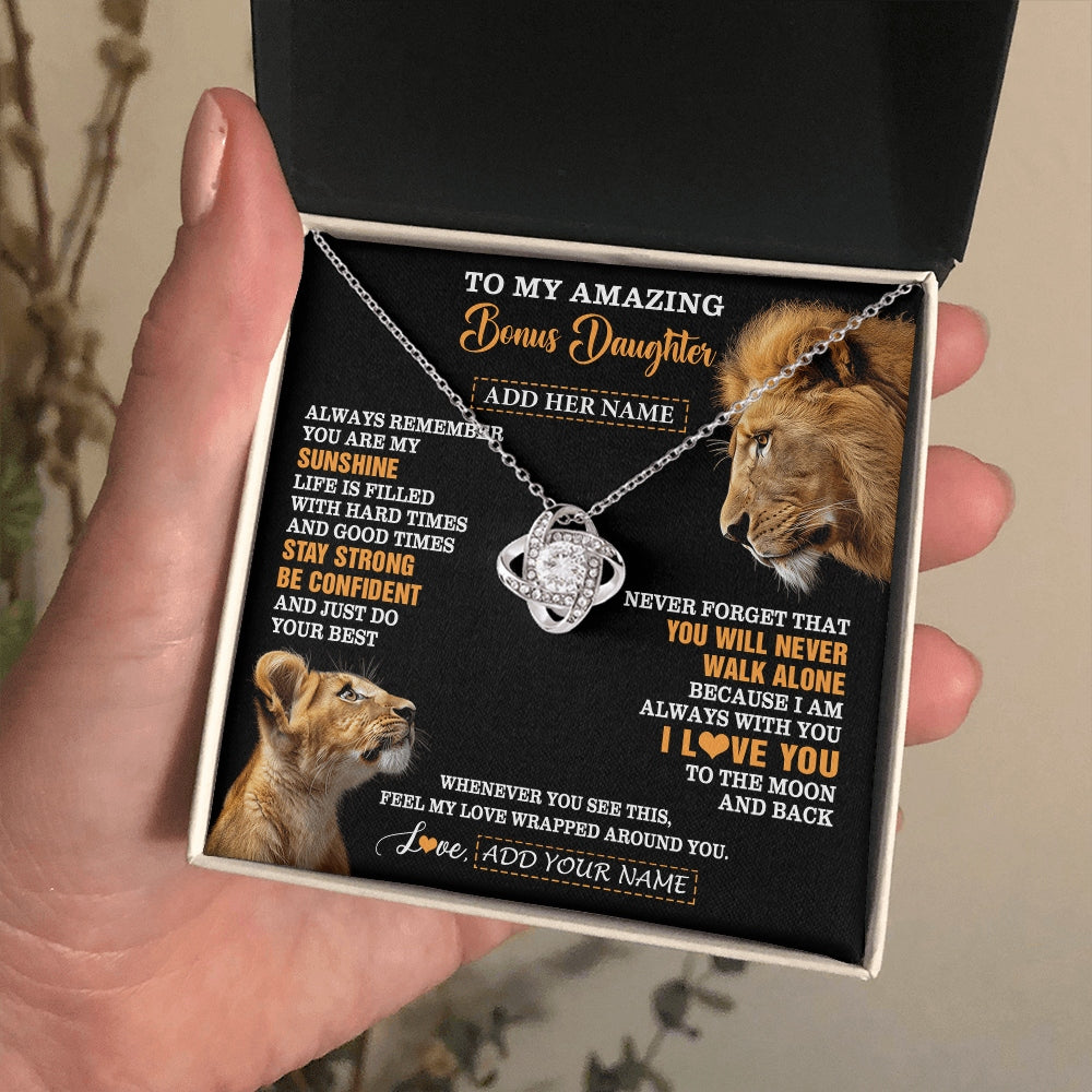 Love Knot Necklace 14K White Gold Finish | 2 | Personalized To My Amazing Bonus Daughter Necklace From Bonus Dad Stepdad Lion It A Big Hug Stepdaughter Birthday Gifts Christmas Custom Gift Box Message Card | https://siriusteestore.