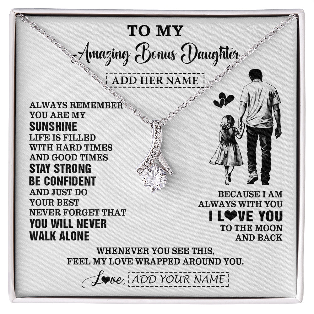 Alluring Beauty Necklace 14K White Gold Finish | 1 | Personalized To My Amazing Bonus Daughter Necklace From Bonus Dad Stepdad Man It A Big Hug Stepdaughter Birthday Gifts Christmas Custom Gift Box Message Card | https://siriusteestore.