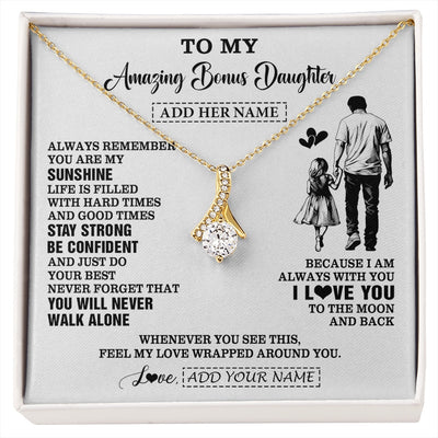 Alluring Beauty Necklace 18K Yellow Gold Finish | 1 | Personalized To My Amazing Bonus Daughter Necklace From Bonus Dad Stepdad Man It A Big Hug Stepdaughter Birthday Gifts Christmas Custom Gift Box Message Card | https://siriusteestore.