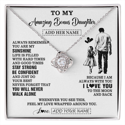 Love Knot Necklace 14K White Gold Finish | 1 | Personalized To My Amazing Bonus Daughter Necklace From Bonus Dad Stepdad Man It A Big Hug Stepdaughter Birthday Gifts Christmas Custom Gift Box Message Card | https://siriusteestore.