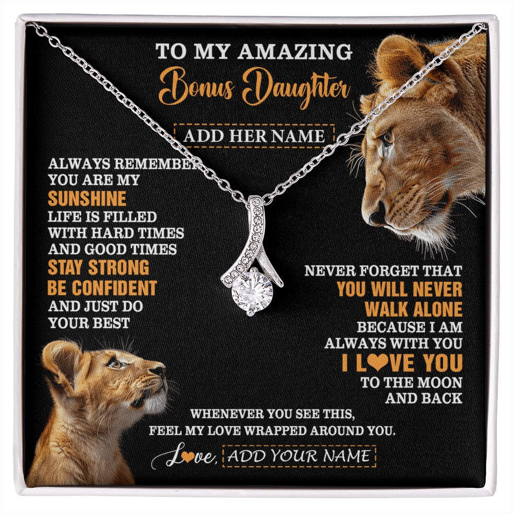 Alluring Beauty Necklace 14K White Gold Finish | 1 | Personalized To My Amazing Bonus Daughter Necklace From Bonus Mom Stepmom Lion It A Big Hug Stepdaughter Birthday Gifts Christmas Custom Gift Box Message Card | https://siriusteestore.