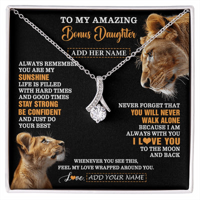 Alluring Beauty Necklace 14K White Gold Finish | 1 | Personalized To My Amazing Bonus Daughter Necklace From Bonus Mom Stepmom Lion It A Big Hug Stepdaughter Birthday Gifts Christmas Custom Gift Box Message Card | https://siriusteestore.