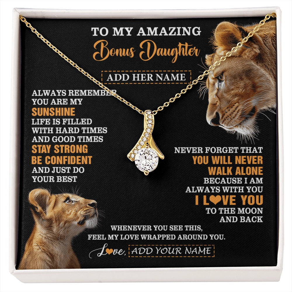 Alluring Beauty Necklace 18K Yellow Gold Finish | 1 | Personalized To My Amazing Bonus Daughter Necklace From Bonus Mom Stepmom Lion It A Big Hug Stepdaughter Birthday Gifts Christmas Custom Gift Box Message Card | https://siriusteestore.