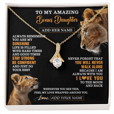 Alluring Beauty Necklace 18K Yellow Gold Finish | 1 | Personalized To My Amazing Bonus Daughter Necklace From Bonus Mom Stepmom Lion It A Big Hug Stepdaughter Birthday Gifts Christmas Custom Gift Box Message Card | https://siriusteestore.